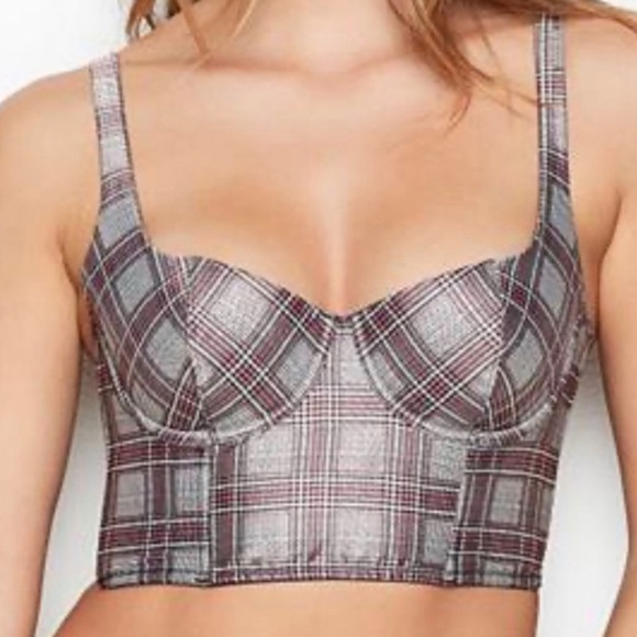 VICTORIA’S SECRET DREAM ANGELS LIGHTLY LINED LONG LINE SATIN BRA PLAID Size 34C - Picture 2 of 11